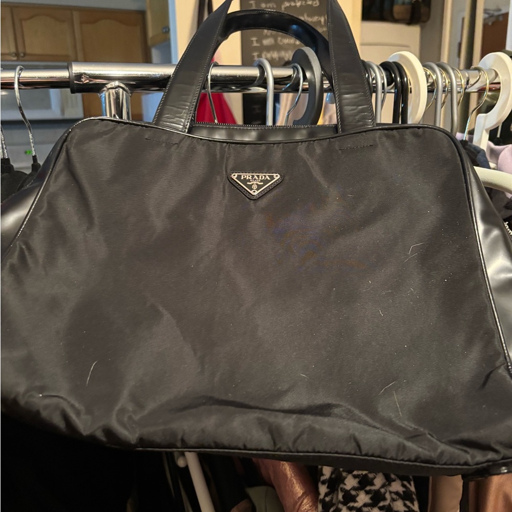 Prada Black Briefcase with Signature Nylon and Silver Hardware